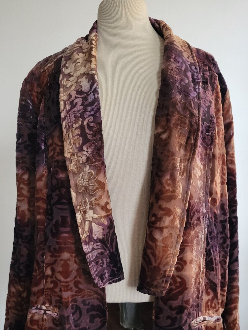 NWT Sundance Firelight Velvet Blazer Topper Plum Brown Damask Silk 14